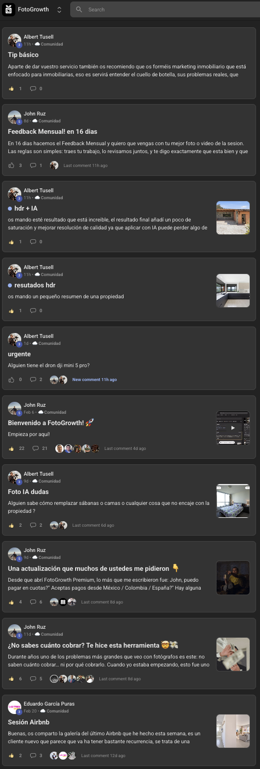 Feed de la comunidad con respuestas de John